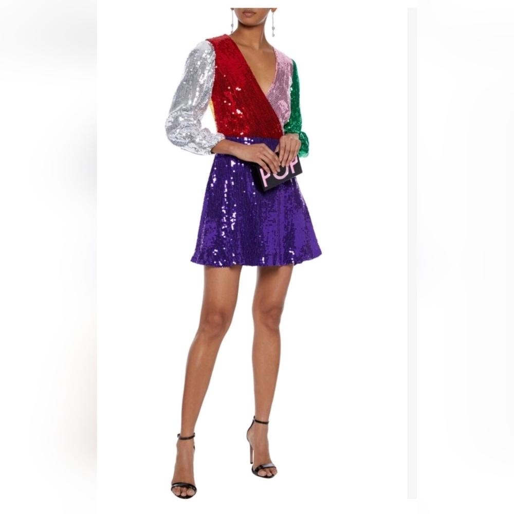 Alice + Olivia Blaze Sequin Color Block Mini Dress Size 6 NWT $ 440 - Picture 9 of 16
